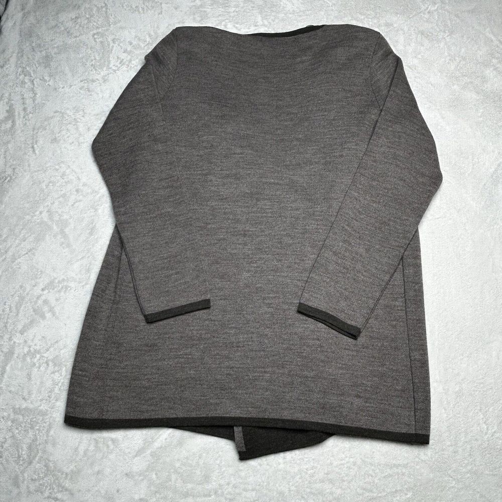 Lineamaglia Cardigan Sweater Womens L Gray Wool Blend Open Front Made In Italy - Picture 4 of 8